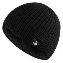 1pc Men's Dual-Layer Knitted Beanie Hat With Thermal Lining, Solid Color, Warm & Comfortable Ski Cap For Winter Outdoor Sports, Snowflake Pattern Suitable For Casual Daily Wear