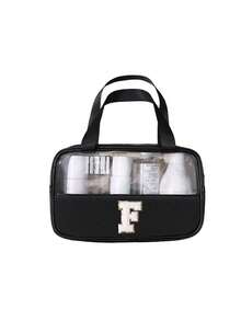 1 pièce Sac cosmétique transparent en PVC, organiseur de lettres de A à Z, trousse de maquillage de voyage, sac de toilette étanche pour la salle de bain, articles de voyage essentiels, convient pour le liner pour les yeux, le brillant à lèvres, les soins de la peau, la brosse à dents, la tasse, le savon, le shampoing, le peigne, cadeau pour la mère, l'amant, l'ami, la meilleure amie, cadeau de vacances - Noir - Voir 26