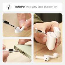 Cleaner Kit For Airpods Pro 1 2 3 Multi-Function Cleaning Pen With Soft Brush Flocking Sponge For Bluetooth Earphones Case Cleaning Tools White - Xanh và trắng - Xem 2