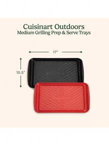 Cuisinart Grilling Prep And Serve Trays, 17x10.5 Inch BBQ Safe For Food Handling, 2 Dishwasher Safe Nesting Trays Black And Red, Perfect Grilling Tray For Cooked And Raw Meat, Fits 6 Burgers - Medium - 17" X 10.5" - View 3