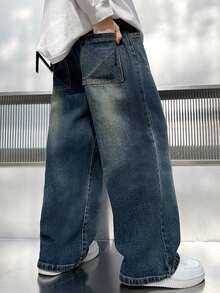 男童宽松口袋设计直筒牛仔裤