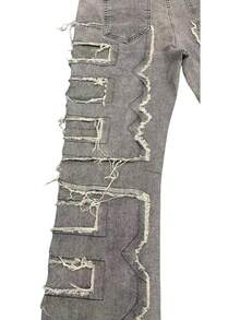 Stacked Jeans Men Ripped Jeans Pants Y2K Goth Harajuku Emo Jeans Trouser - 灰色 - 查看 6