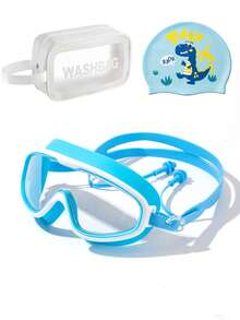 3-15岁儿童游泳镜套装带耳塞大框防雾/紫外线游泳镜（男童女童适用） - 彩色 - 查看 9