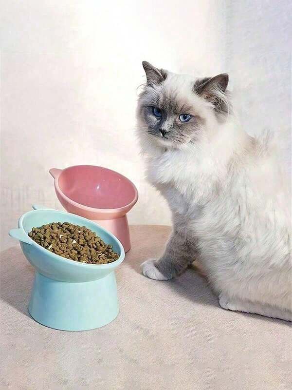 Nuevo recipiente para mascotas con patas altas y protección para el cuello, tazón de comida antiderrame inclinado de plástico para gatos/perros