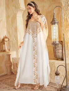 Women Loose Diamond Pattern Sequined Knitted Dress - White - View 7