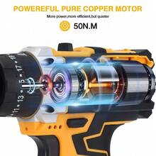 Cordless Brushless Impact Driver Hammer Drill Combo Kit With 2 Battery & Charger - Xem 2