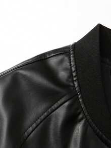 Plus Size Men's Long Sleeve Business Gentleman Jacket, Zipper Front Faux Leather Pocket Decor Jacket, Suitable For Spring & Autumn - Black - View 4