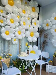 Set de 22 globos blancos con margaritas, globos de aluminio con forma de girasol, adecuado para fiestas con temática de jardín, fiestas de cumpleaños, decoración de aula, lindas decoraciones con globos de margaritas