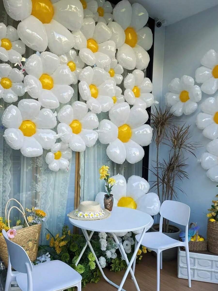 Set de 22 globos blancos con margaritas, globos de aluminio con forma de girasol, adecuado para fiestas con temática de jardín, fiestas de cumpleaños, decoración de aula, lindas decoraciones con globos de margaritas