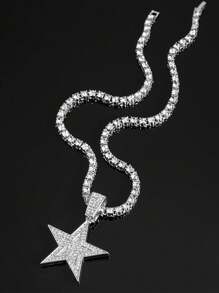 1 Stück stilvoller Halsketten-Anhänger mit Strass-Pentagramm, Hip-Hop Accessoire für Männer
