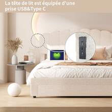 Anajqaqia 140 X 200 Cm Double Bed, Equipped With A Drawer, With Storage Compartment, Bed Frame With Striped Headboard, Without Mattress, Velvet (Beige)