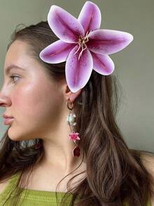 1 件夏季花朵时尚优雅发夹鳄鱼发夹、百合花假花头饰、假日风格侧夹刘海夹、发饰、爪夹、发夹、发夹、发夹、发夹、学校用品