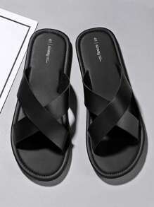 HISQIM Men's Comfortable And Fashionable Black Slippers Cross Flip Flops Cool Flat Casual Sandals Men Sandals, Shower Shoes