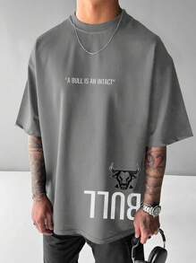 Camiseta de manga corta con cuello redondo y gráfico de toro, de verano, para hombres de talla grande, estilo urbano