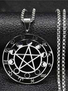 Witch Divination Pentagram Moon Phase Stainless Steel 12 Constellation Necklaces Women/Men Signs Of The Zodiac Necklace Jewelry