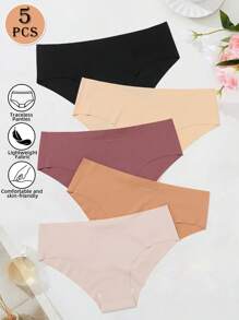 5pcs Set Seamless Low Waist Panties Traceless Sexy Lingerie Panty Breathable Underwear Women Ice Silk Solid Briefs Intimates Yoga Sports Comfy Female Underwear
