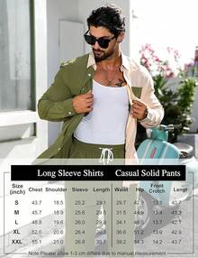 Mens 2 Piece Color Block Outfits Casual Long Sleeve Color Block Shirts And Pants Matching Set Sweatsuit-2025 - 綠色 - 查看 7