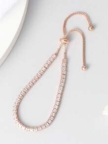 1pc Rose Gold Zirconia Stone Adjustable Bracelet, Suitable For Daily Wear