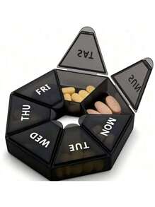 1PC 7-Day Pill Organizer |   Round Weekly Planner With Single-Hand Lock |   Durable Safe Plastic Material |   Large Travel Size |   Bright Colors For Vitamins & Supplements |   Fish Oil Storage Box