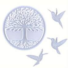 4 Sets Of Epoxy Resin Molds Of The "Tree Of Life" With Hummingbirds, Silicone Resin Wall Art Molds Of The "Tree Of Life", DIY Hand Tools (White) - 白色 - 查看 1