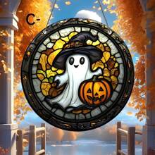 1 Piece Ghost Pumpkin Acrylic Panel - Humorous Halloween & Autumn Decoration With Smiling Ghost & Jack & Lantern, 2D Graphic Design, Home & Bar Remodel, Perfect New Home Gift, Festive Window Hanging, Festive Window Hangback | Optimistic Design | Durable Acrylic, Halloween Decorations Home Decor Room Decor - Acrylic-round - View 5