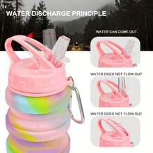 2pcs Silicone Collapsible Water Bottles, 16oz Portable Foldable Expandable Water Bottle Sports Cups With Straw, Leak Proof , For Outdoor ActivitiesTravel (Pink+Blue)Trendingnow - 藍色 - 查看 5