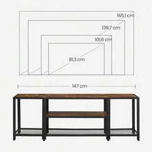 Soporte de TV moderno para televisores de hasta 65", centro de entretenimiento de 3 niveles, consola de TV industrial con estantes abiertos, para el hogar, marrón rústico y negro, ULTV097B01 - MarrÓn RÚstico + Negro - Ver 5