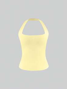 XLLAIS Sexy Backless Halter Tops Fashion Square Neck Elastic Casual Slim Fit Summer Women's Camisole Yellow Holiday