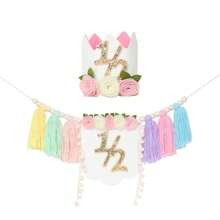 1pc/2pcs Baby 6 Months Birthday Party Decor | Handmade Wooden Bead Tassel Garland | Cute Floral Goose Birthday Hat | 1/2 Year Old Baby Girl Birthday Photo Props | Boho Style Party Decorations