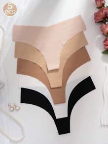 5 sztuk damskich bezszwowych niewidocznych seksownych wygodnych majtek typu T, szybkoschnące sportowe stringi
