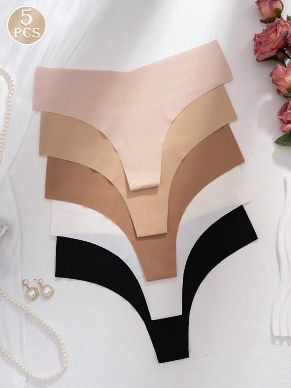 5 piezas Bragas invisibles, sin costuras, sexys y cómodas para mujer, estilo tipo T, ropa interior deportiva de secado rápido, tipo tanga