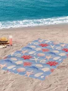 Toalha de praia estampada, 1 peça, com estampa de estrelas do mar e corais, versátil como roupa de banho, toalha de banho, toalha de microfibra macia e absorvente para praia, piscina, academia, ioga, leve e portátil para viagens e férias de verão, disponível em tamanho regular e grande (tamanho pequeno de 35 x 75 cm, recomendado 150 cm ou mais)