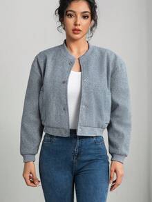 Cropped Bomber Jackets For Women Autumn Long Sleeve Baseball Coat Woman Fashion Winter Button Aviator Jackets Streetwear