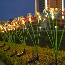 1PC 6head Solar Fiber Butterfly Ground Plug Light, Easy To Install, With Warm White And Colorful Lighting Colors To Choose From, Suitable For Garden, Camping, Outdoor Party Decoration - Fiber Optic Butterfly Floor Light (Green Tube) - View 7