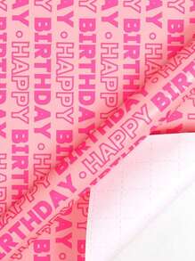 1 rolă de hârtie de împachetat roz pentru ziua de naștere, design cu inscripții "La mulți ani" cu linii de tăiere pe verso, hârtie de împachetat cadou pentru fete, petrecere pentru fete