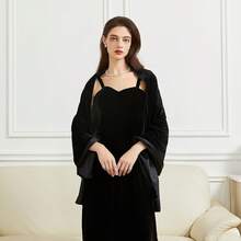 Women's Velvet Shawl And Wrap Wedding Bridal Bridesmaid Outwear Evening Party Prom Dress Accessories Scarf - 黑色 - 查看 8