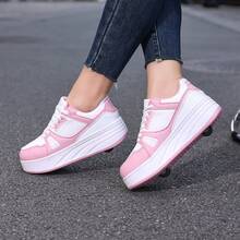 4-Wheeled Roller Skates Sneakers, High-Top Breathable Roller Shoes For Teens, Students, Adults And Couples, Fashionable Outdoor Sports Shoes For Men And Women - Pink - View 9