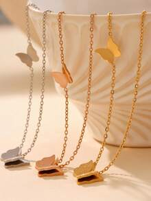 MiDuoDuo 3 Pcs Set 18K Gold Butterfly Necklace, Ring And Stud Earrings, Luxury European Style Titanium Steel Jewelry Set For Women, 3 Colors Available - Rose Gold - View 9