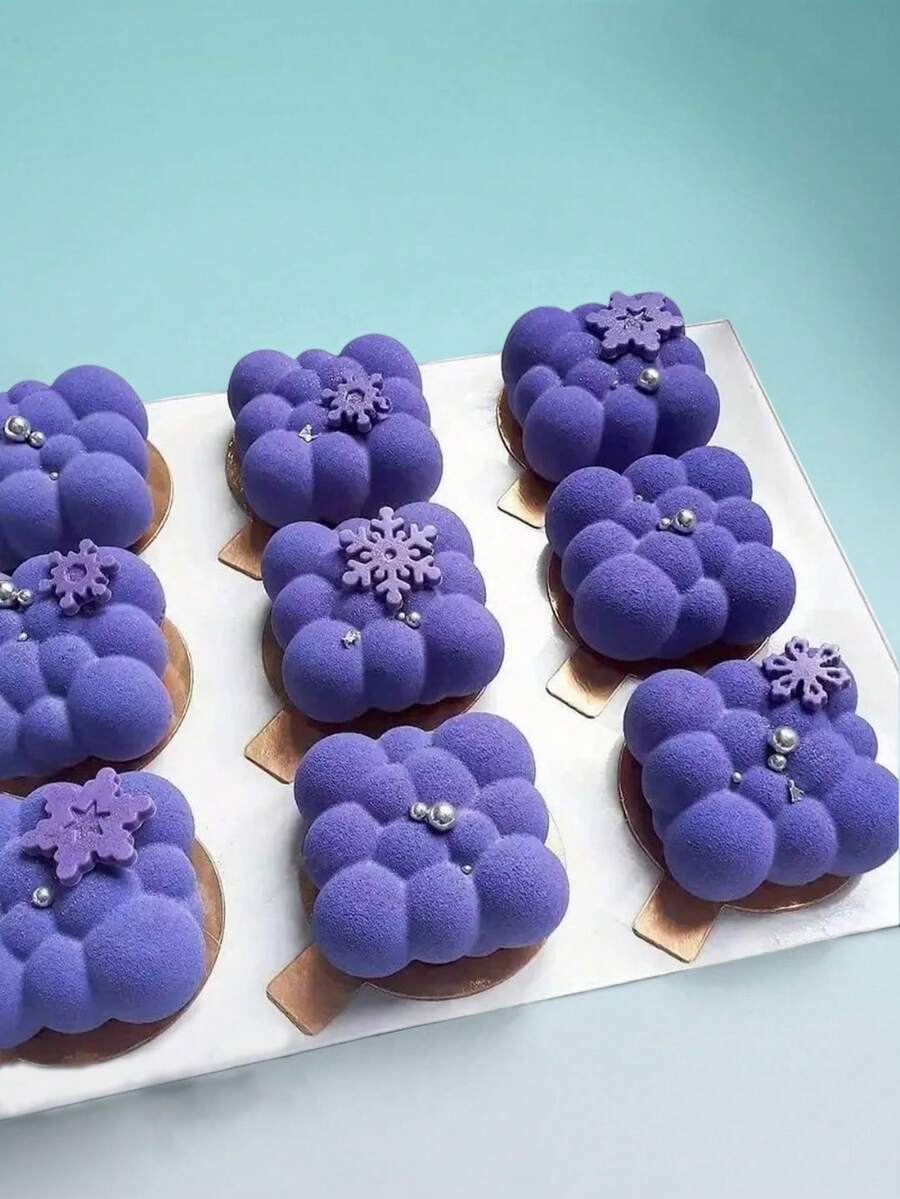 1 Stück 3D Bubble Cloud Silikon Mousse Kuchenform - 6 Quadrate, Silikon Form, Backblech, geeignet für Lebensmittel, Geburtstag, Konditorei, Desserts und Dekoration, Geburtstagsdekoration - Weiss - Übersicht 1