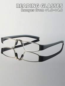 Unisex Progressive Reading Glasses, New Fashionable Square Metal Frame Business Readers, Spring Hinge Square Frames For Daily Wear, Suitable For Sports, Computer, Sewing, Anti-Fatigue, Convenient Carrying Design For All Face Shapes, Available In Black, Red, Grey, Champagne Colors And 7 Magnification Levels, Great Gift For Parents, Holiday, Halloween, Valentine's Day, Christmas - Transparent - View 18