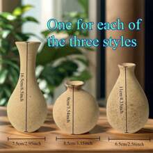 3pcs/Set Mosaic Wood Mini Vase, DIY Wood Vase Crafts, Blank Small Vase For Handmade, Vase Bottom Material