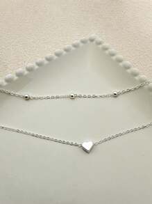 1pc Minimal Elegant Heart Double Layer Beaded Chain Anklet, Suitable For Women To Wear On Festivals And Everyday