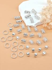 40/80个/套 复古镂空发圈，金属发夹，发饰，夏季编发装饰，适用于编发，爪夹，发爪，发夹，发卡，学习用品 - 銀色 - 查看 4