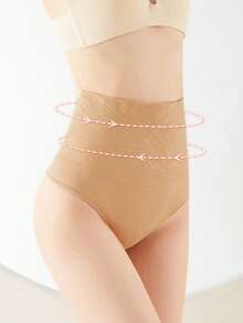 1 Piece Of Seamless Shaping High-Waisted Thong For Women, Sports Shaping And Abdominal Compression Pants, Seamless Shaping And Hip Lifting Pants, Seamless Body Revealing Triangle Thong Underwear, Perfect For Wearing In Various Daily Occasions - NUDE - View 3