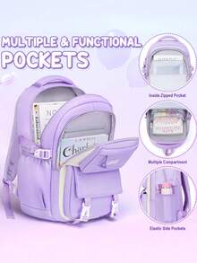 School Backpack For Girls - 3PCS Cute Girls Backpack With Lunch Box & Pen Case For Teens Women College, Middle & High School Bookbag Daypack, Back To School Essentials - Màu xanh lam - Xem 3