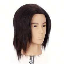 Male Mannequin Head (100% Human Hair) Cosmetic Mannequin Head For Haircut Styling Doll Head For Hair Styling (With Clip Holder) - màu đen - Xem 2
