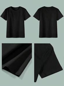 Grandma Of The Birthday Shark Graphic T-Shirt, 100% Cotton Crew Neck Tee, Regular Fit Knit Fabric, With Applique Detail, For Adults, All-Season Sports StyleMen's T-Shirt - 黑色 - 查看 5