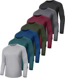 7 Pack Long Sleeve Shirts For Men - Quick Dry Moisture Wicking Sun Protection UV UPF T-Shirts For Fishing Workout Gym - 1-màu đen thạch nam, xám đậm, xanh đậm, xám nhạt, xanh quân đội, xanh đậm, rượu vang - Xem 6