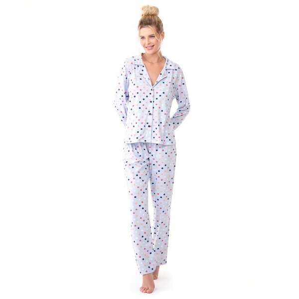 Pijama Feminino de Algodão Zee Rucci Manga Longa abertura com Botão Adulto