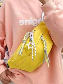 Fashionable College Waist Bag With Pink And Blue Tassels-Adjustable Shoulder Strap, Zipper Closure And Nylon Lining.Stylish College Waist Bag With Pink And Blue Tassels-Adjustable Shoulder Strap, Zipper Closure And Nylon Lining. Ladies Summer Bag, Fashion Messenger Bag, Ladies Purse